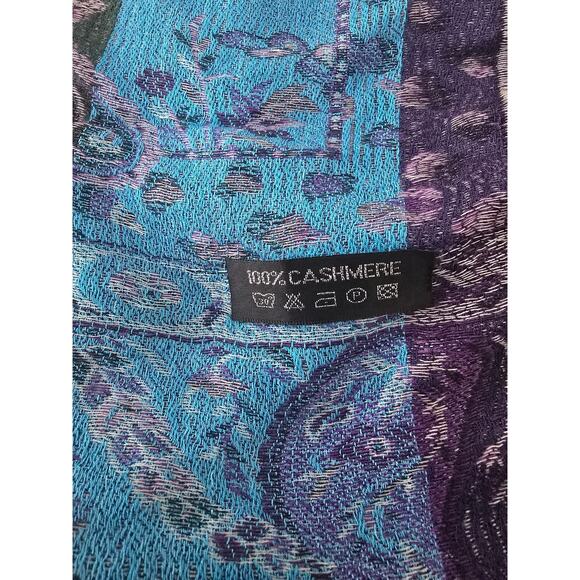 Cashmere Paisley Scarf Blue Purple Green Boho Chic Soft Lightweight Wrap - Picture 5 of 5